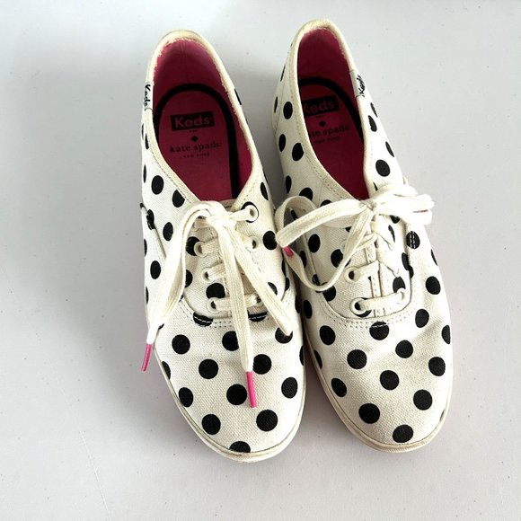 Keds Shoes - Kate Spade Keds Womens Sneakers Size 7.5 White Black Polka Dot Pink Canvas Shoes
